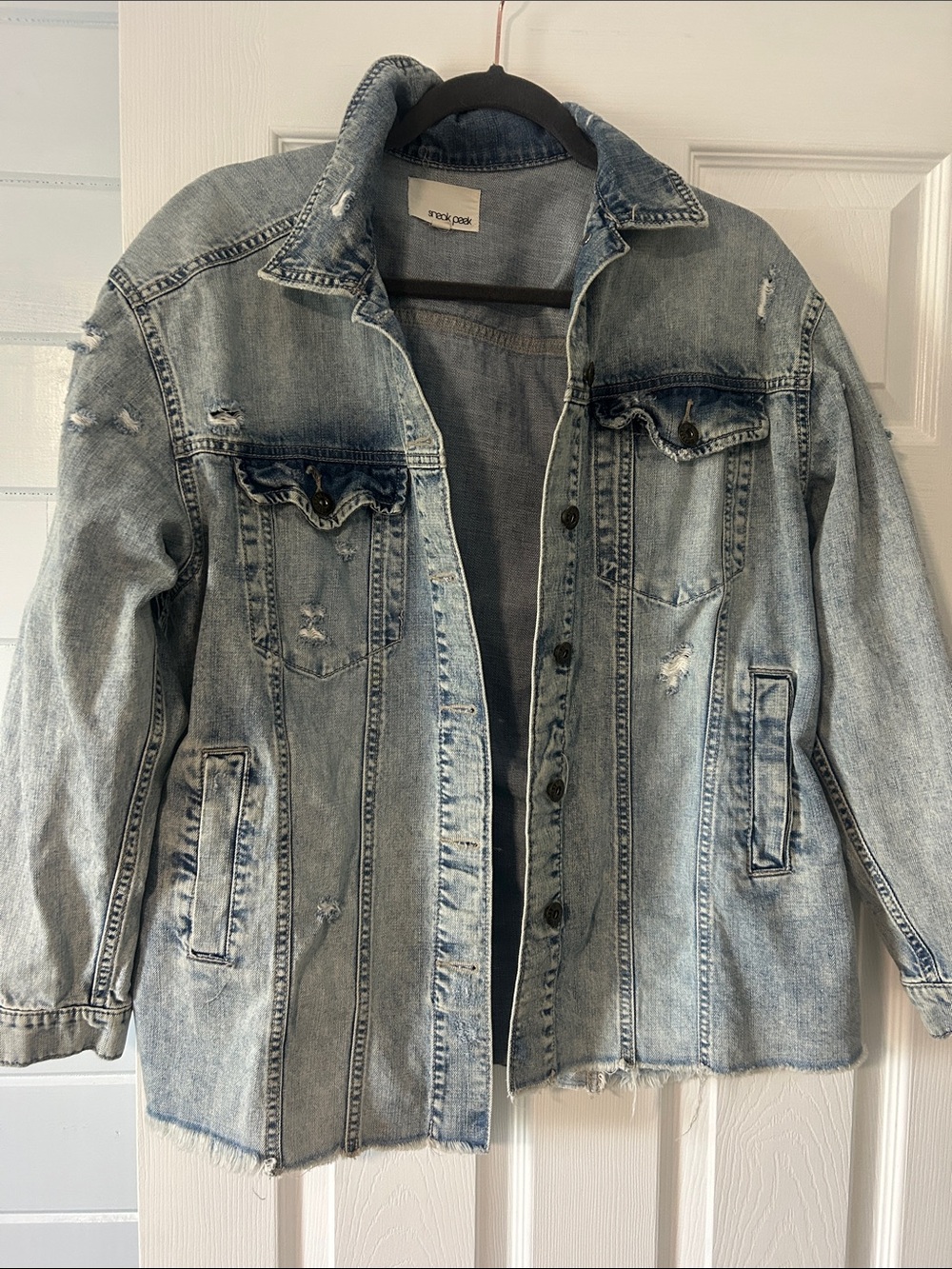 Sneak Peek Light Blue Distressed Denim Jacket